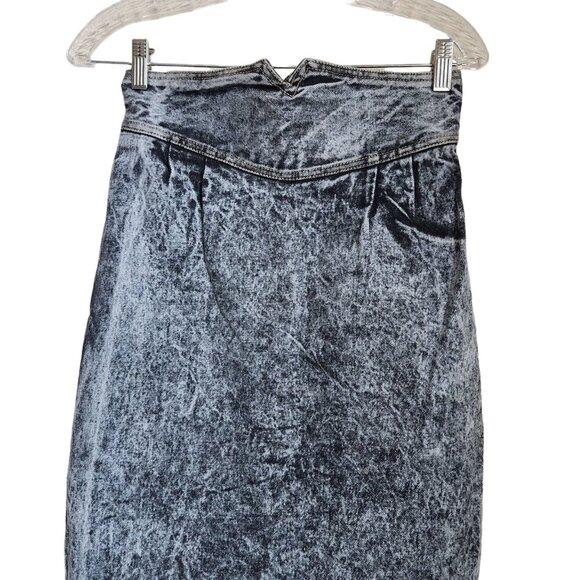 Vtg 80s Acid Wash Jean Denim Maxi Skirt Western W27" Straight Ultra High Waist - Picture 2 of 14